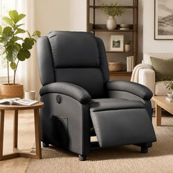Electric Recliner Chair in Black Leather with Adjustable Features