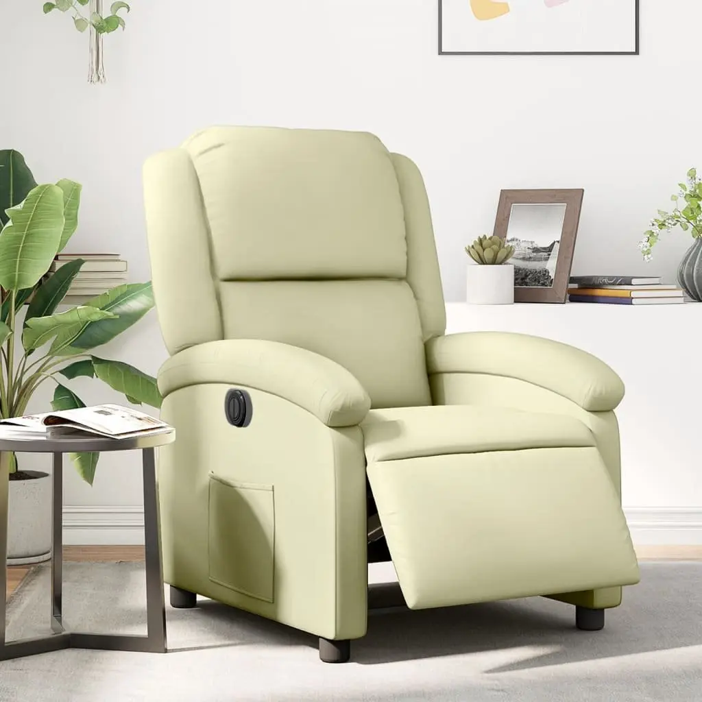 Electric Recliner Armchair Adjustable Backrest Footrest Cream Leather Upholstery