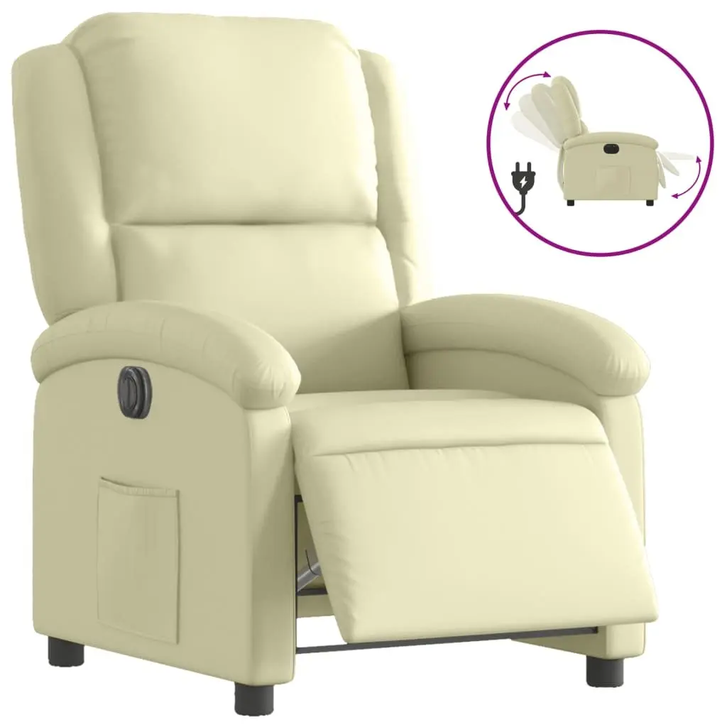 Electric Recliner Armchair Adjustable Backrest Footrest Cream Leather Upholstery