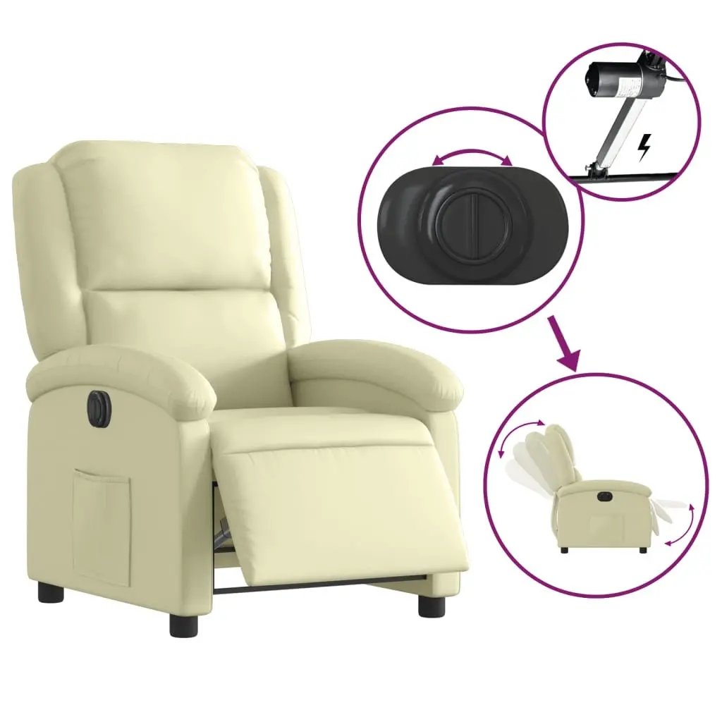 Electric Recliner Armchair Adjustable Backrest Footrest Cream Leather Upholstery