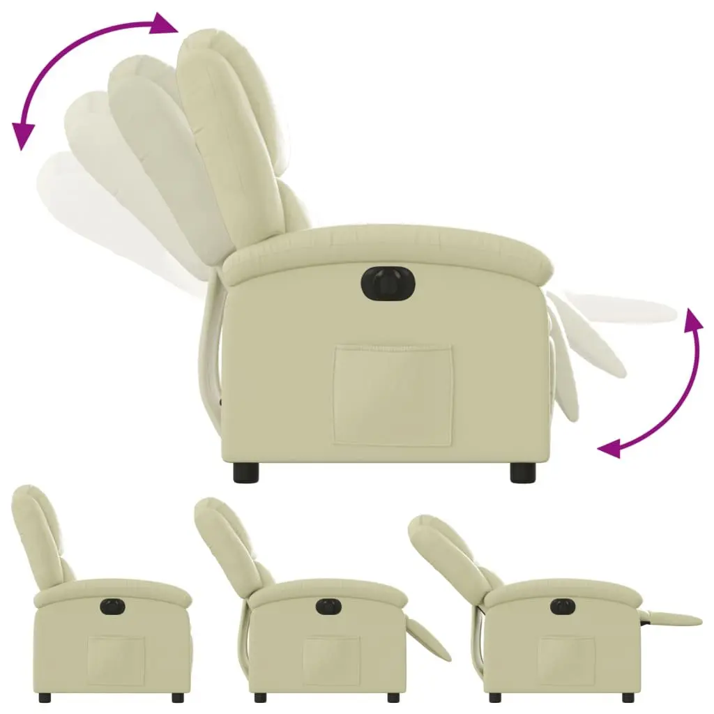 Electric Recliner Armchair Adjustable Backrest Footrest Cream Leather Upholstery