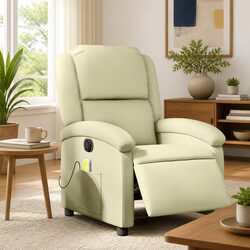Cream Leather Electric Massage Recliner Chair