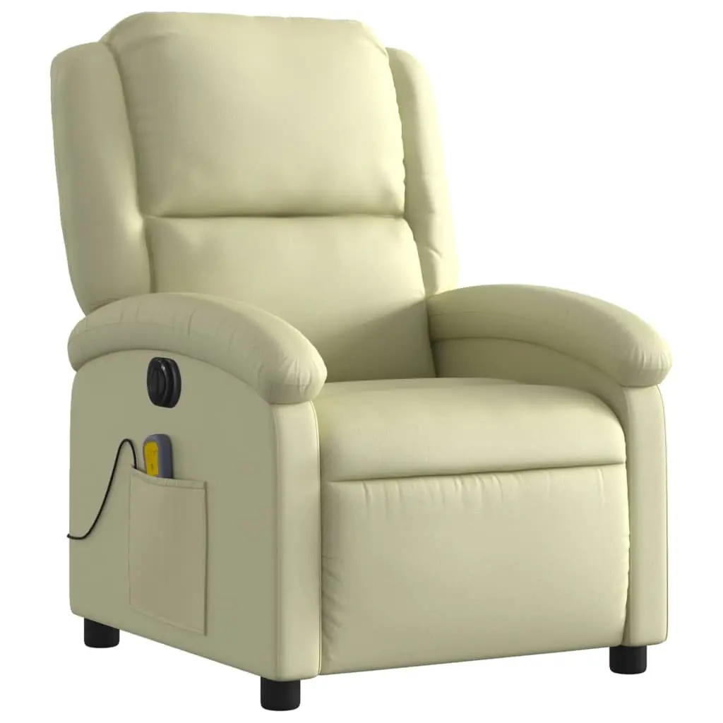 Electric Recliner Chair Cream Leather Massage with Adjustable Footrest and Side Pocket