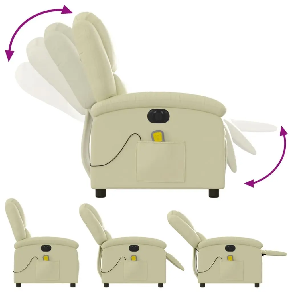 Electric Recliner Chair Cream Leather Massage with Adjustable Footrest and Side Pocket
