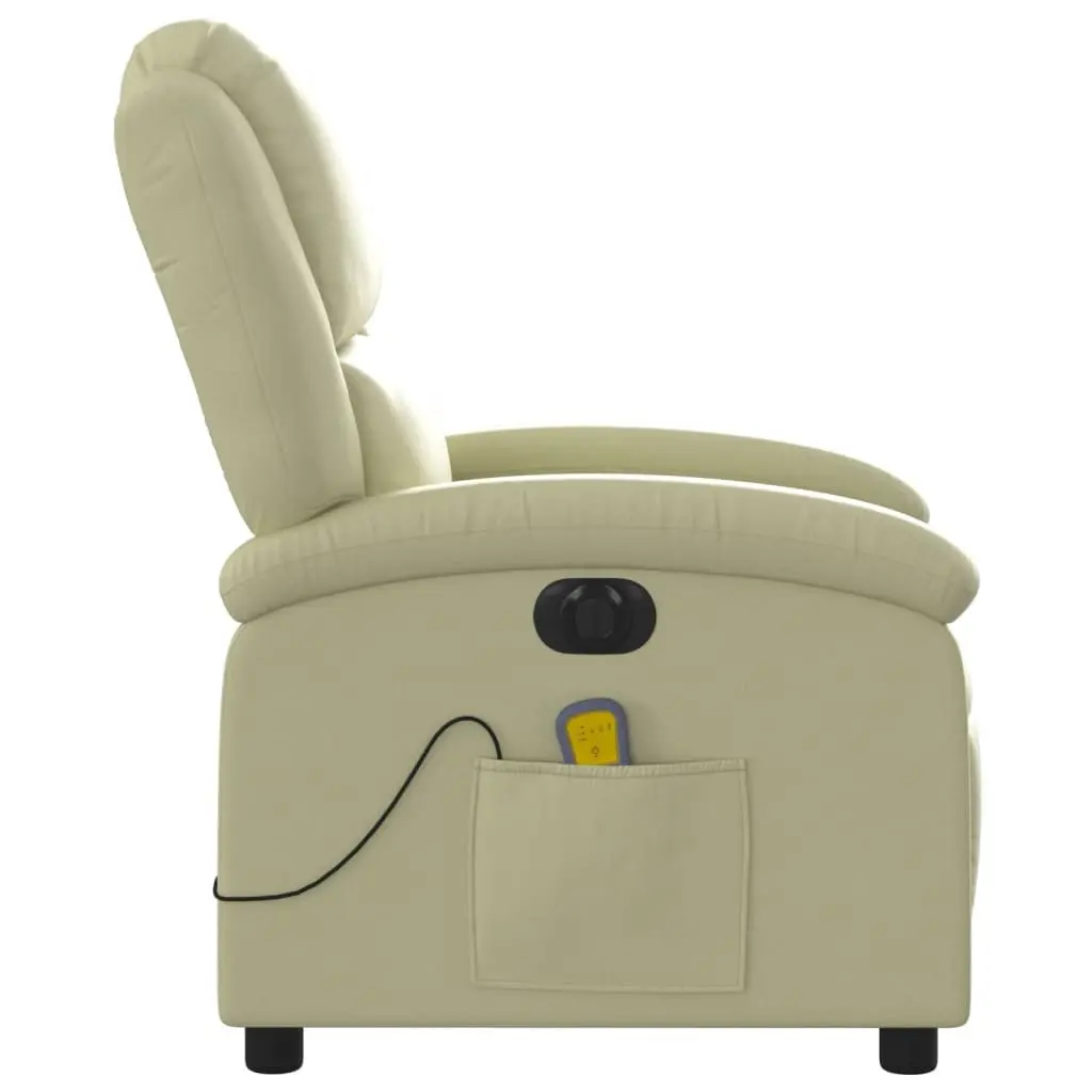 Electric Recliner Chair Cream Leather Massage with Adjustable Footrest and Side Pocket