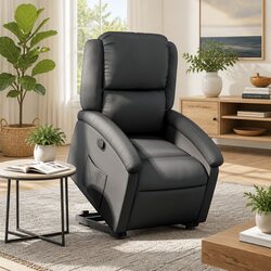 Elegant Black Real Leather Power Lift Recliner Chair