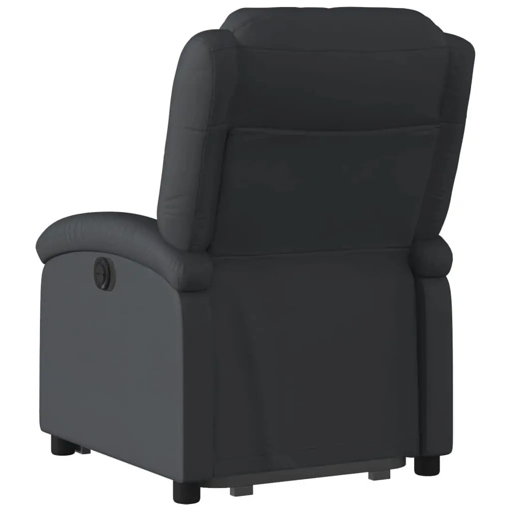 Stand Up Recliner Chair Black Real Leather Power Lift Electric Armchair
