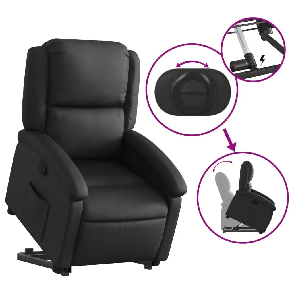 Stand Up Recliner Chair Black Real Leather Power Lift Electric Armchair