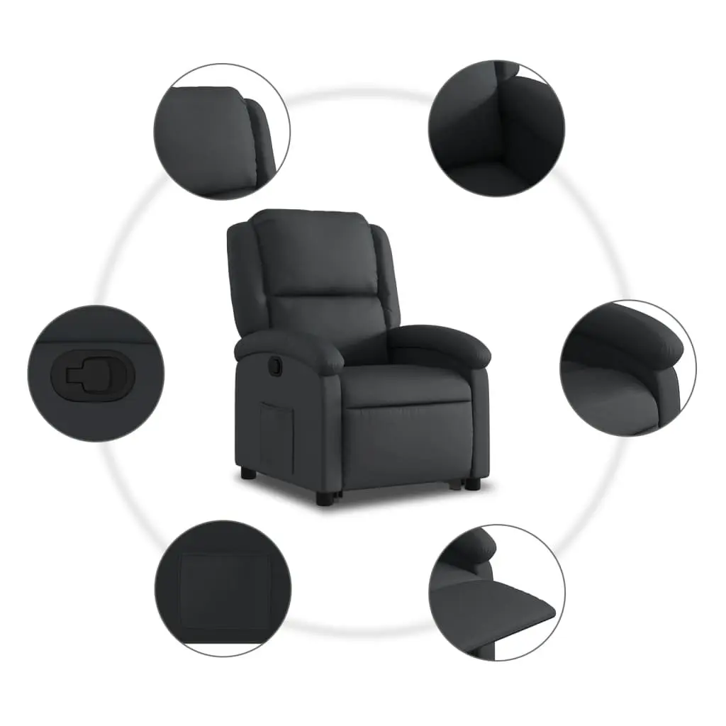 Stand Up Recliner Chair Black Real Leather Power Lift Electric Armchair