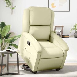 Stand Up Recliner Chair Cream Leather Power Lift Electric Elderly Armchair