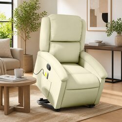 Cream Leather Lift Armchair with Massage Function