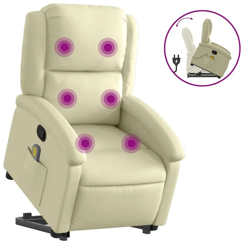 Stand Up Massage Recliner Chair Cream Leather 135 Degrees Manual Reclining Vibration Massage