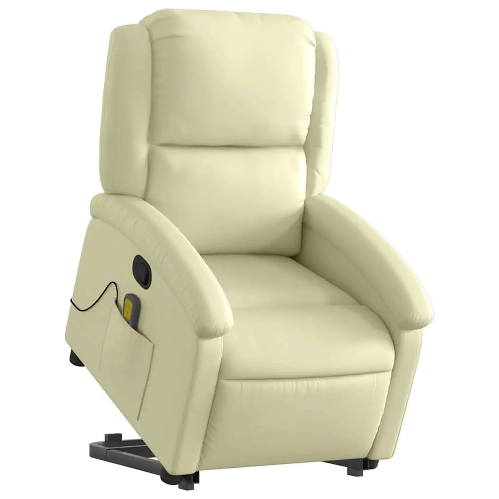 Stand Up Massage Recliner Chair Cream Leather 135 Degrees Manual Reclining Vibration Massage