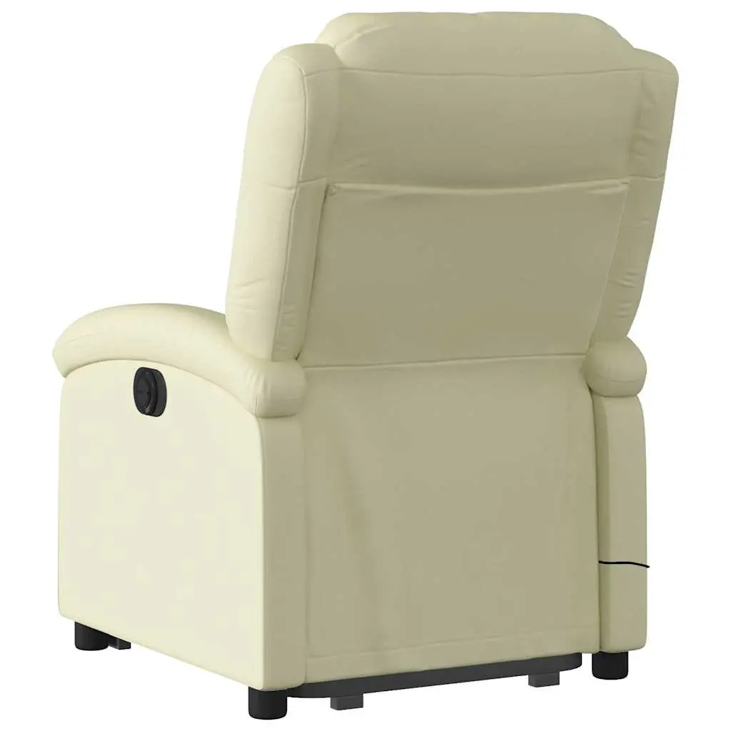 Stand Up Massage Recliner Chair Cream Leather 135 Degrees Manual Reclining Vibration Massage