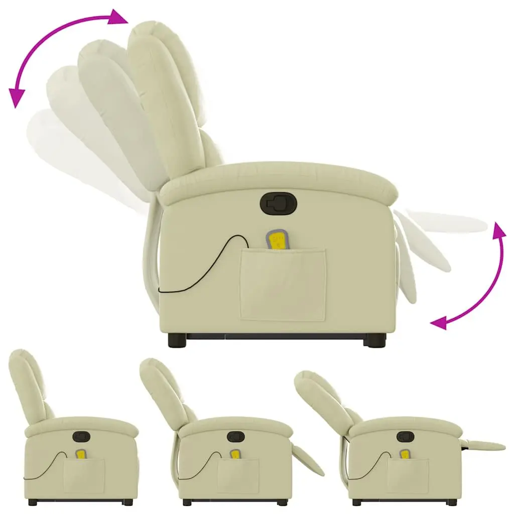 Stand Up Massage Recliner Chair Cream Leather 135 Degrees Manual Reclining Vibration Massage