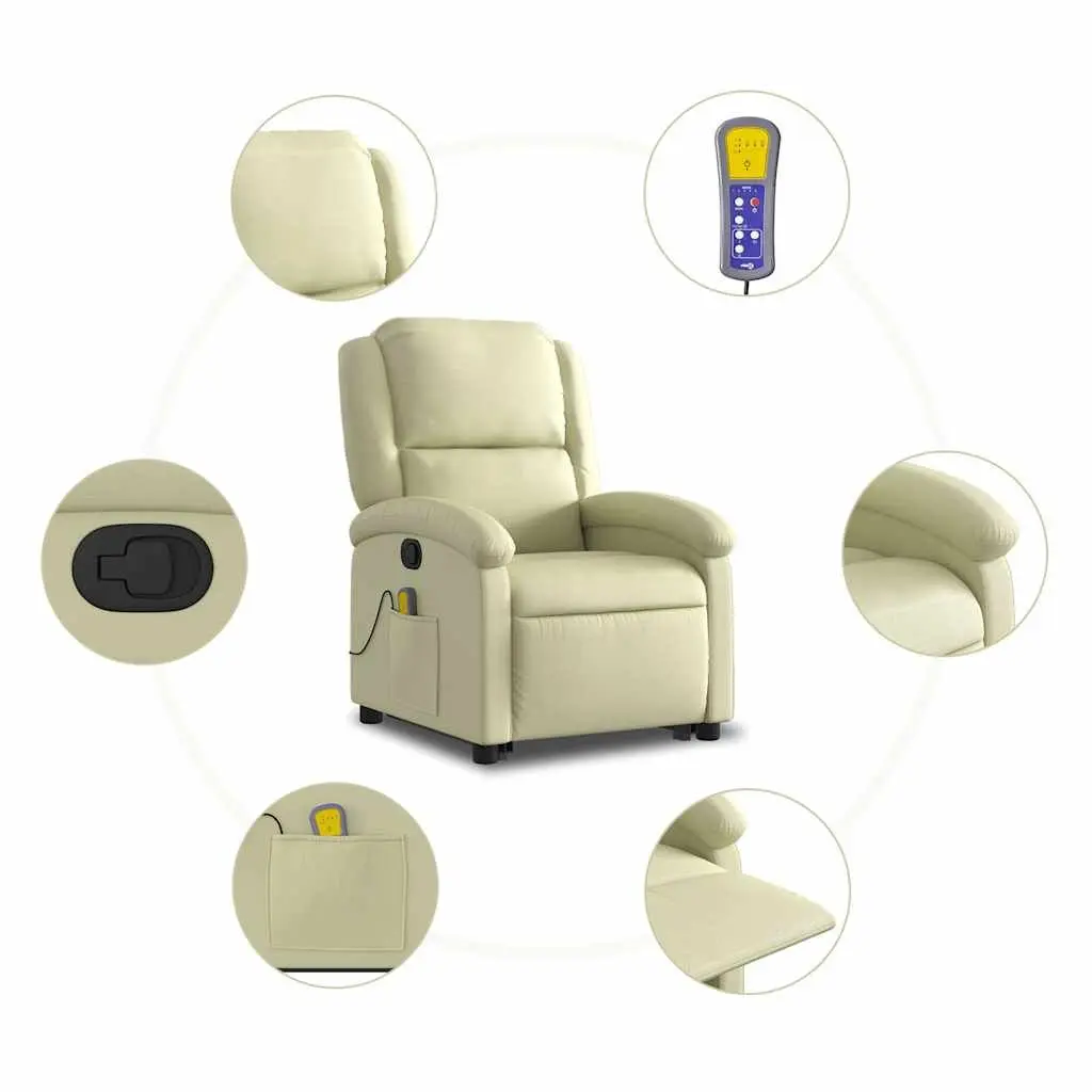 Stand Up Massage Recliner Chair Cream Leather 135 Degrees Manual Reclining Vibration Massage
