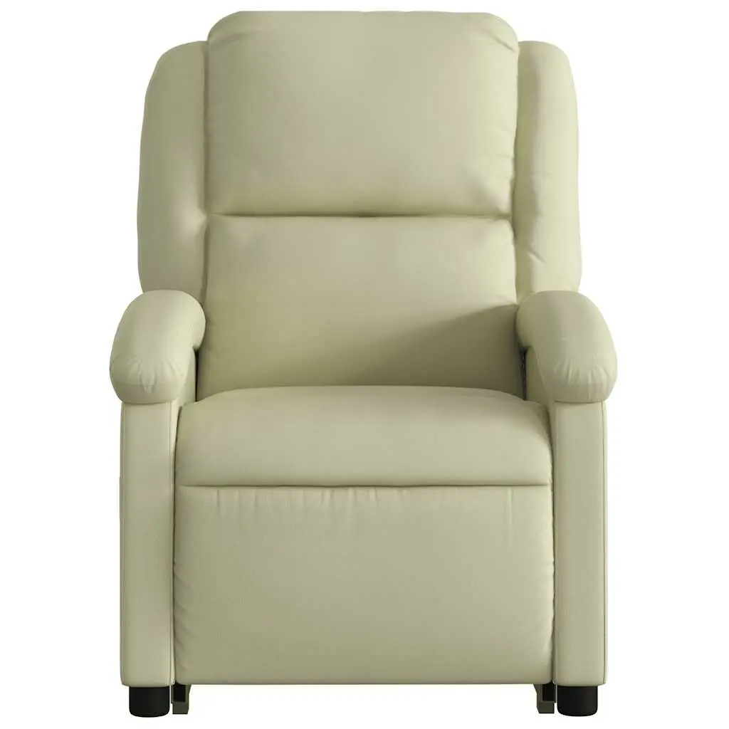 Stand Up Massage Recliner Chair Cream Leather 135 Degrees Manual Reclining Vibration Massage