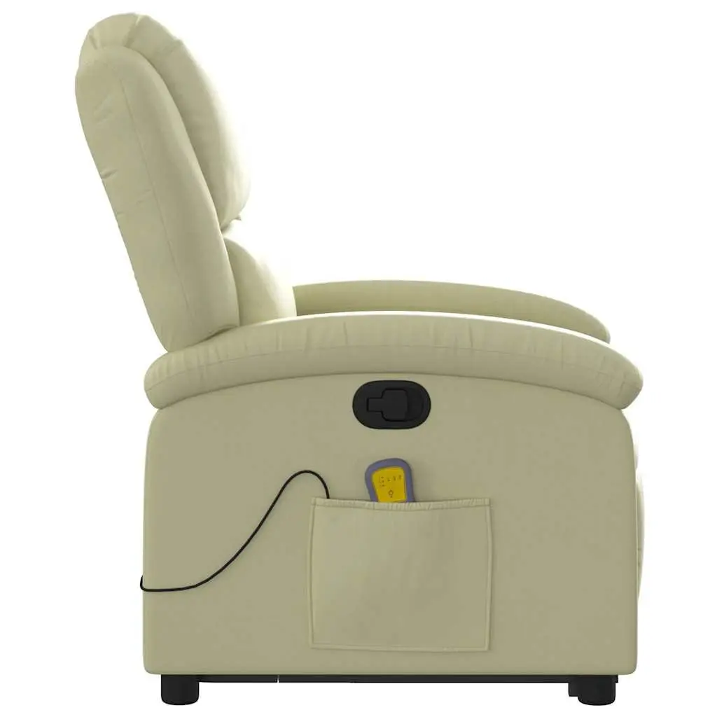 Stand Up Massage Recliner Chair Cream Leather 135 Degrees Manual Reclining Vibration Massage