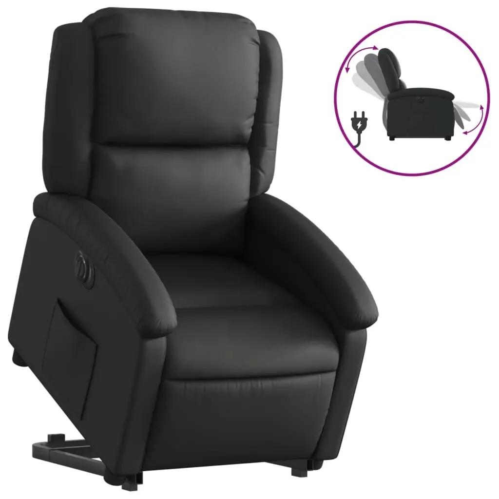 Electric Stand Up Recliner Chair Black Leather 135 Degrees Wood and Metal