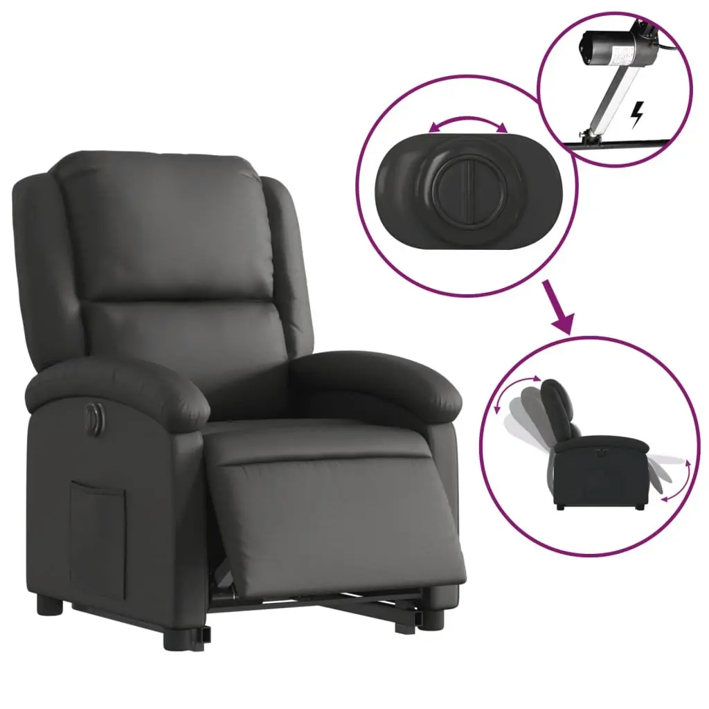 Electric Stand Up Recliner Chair Black Leather 135 Degrees Wood and Metal