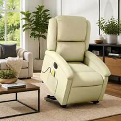 Cream Leather Electric Stand Up Massage Recliner Chair