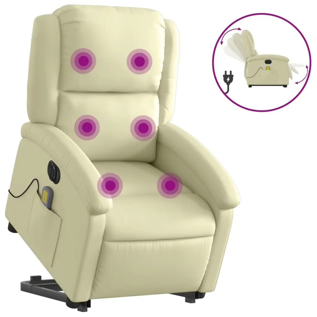 Electric Massage Recliner Chair Cream Leather Power Lift 135 Degrees