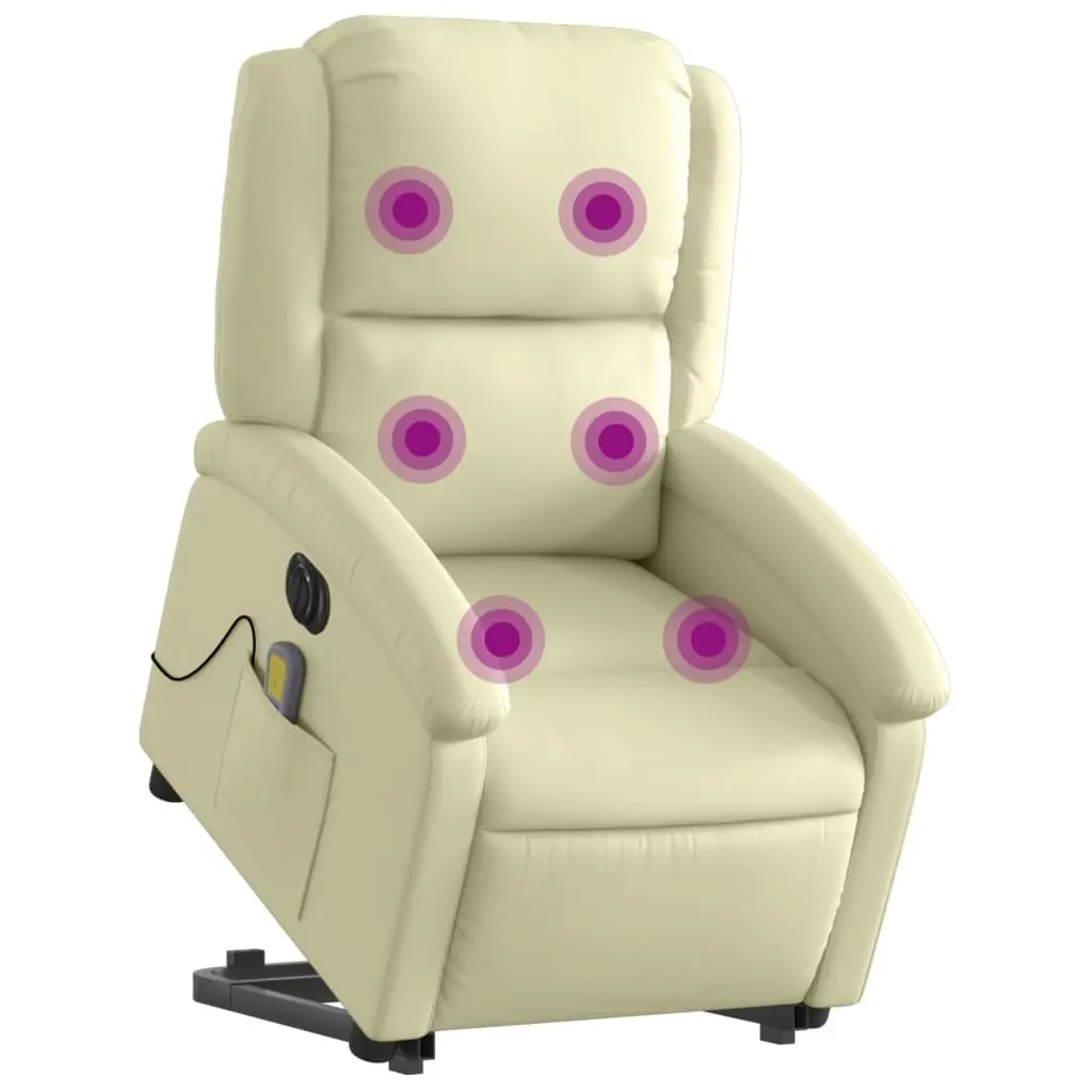 Electric Massage Recliner Chair Cream Leather Power Lift 135 Degrees