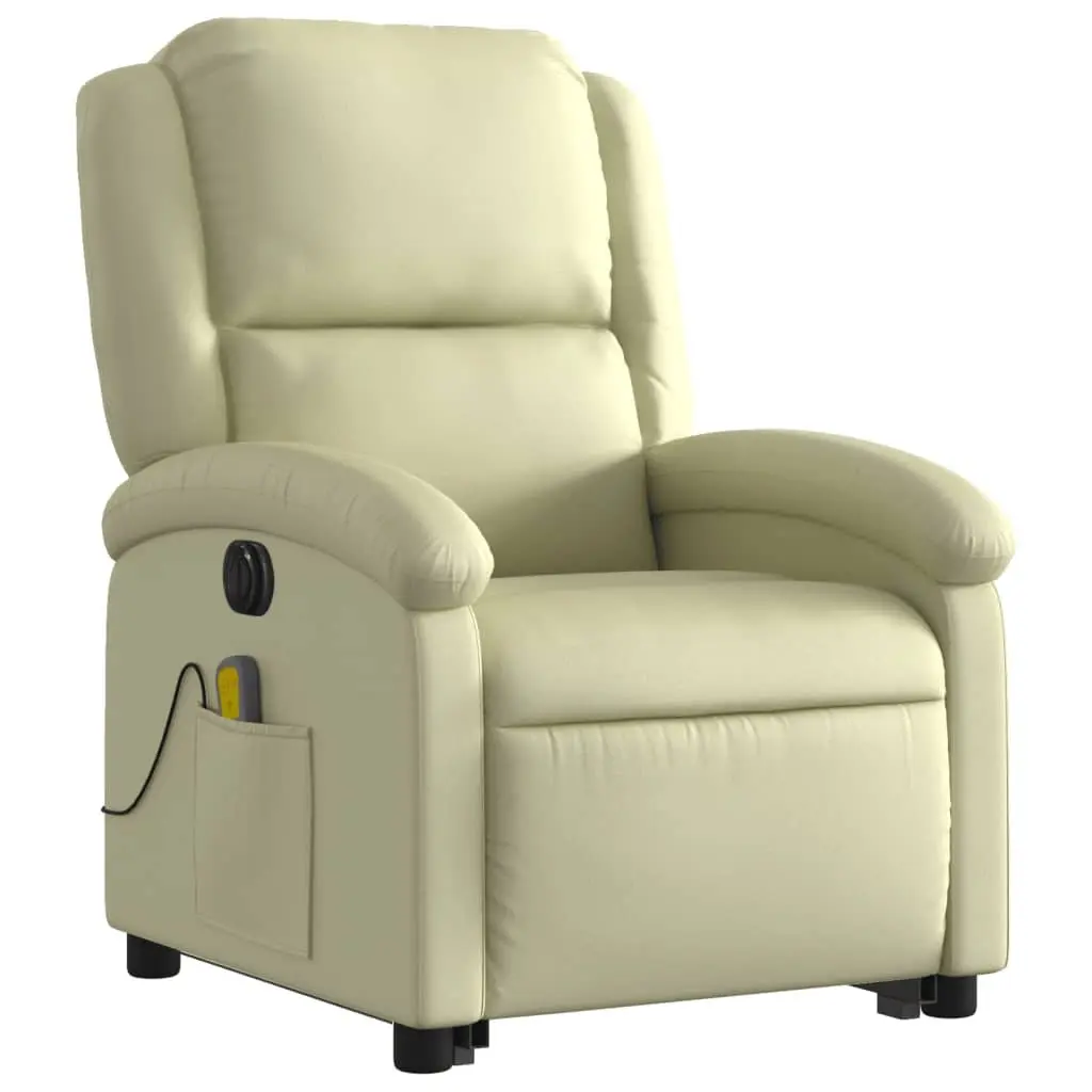 Electric Massage Recliner Chair Cream Leather Power Lift 135 Degrees