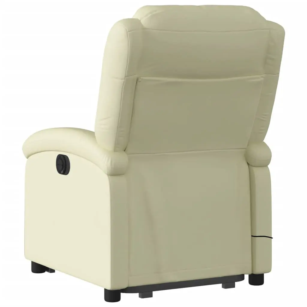 Electric Massage Recliner Chair Cream Leather Power Lift 135 Degrees