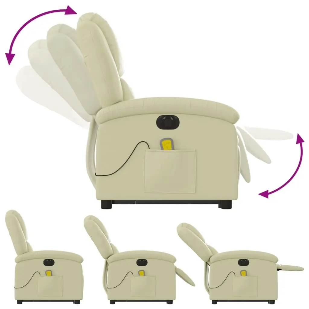 Electric Massage Recliner Chair Cream Leather Power Lift 135 Degrees