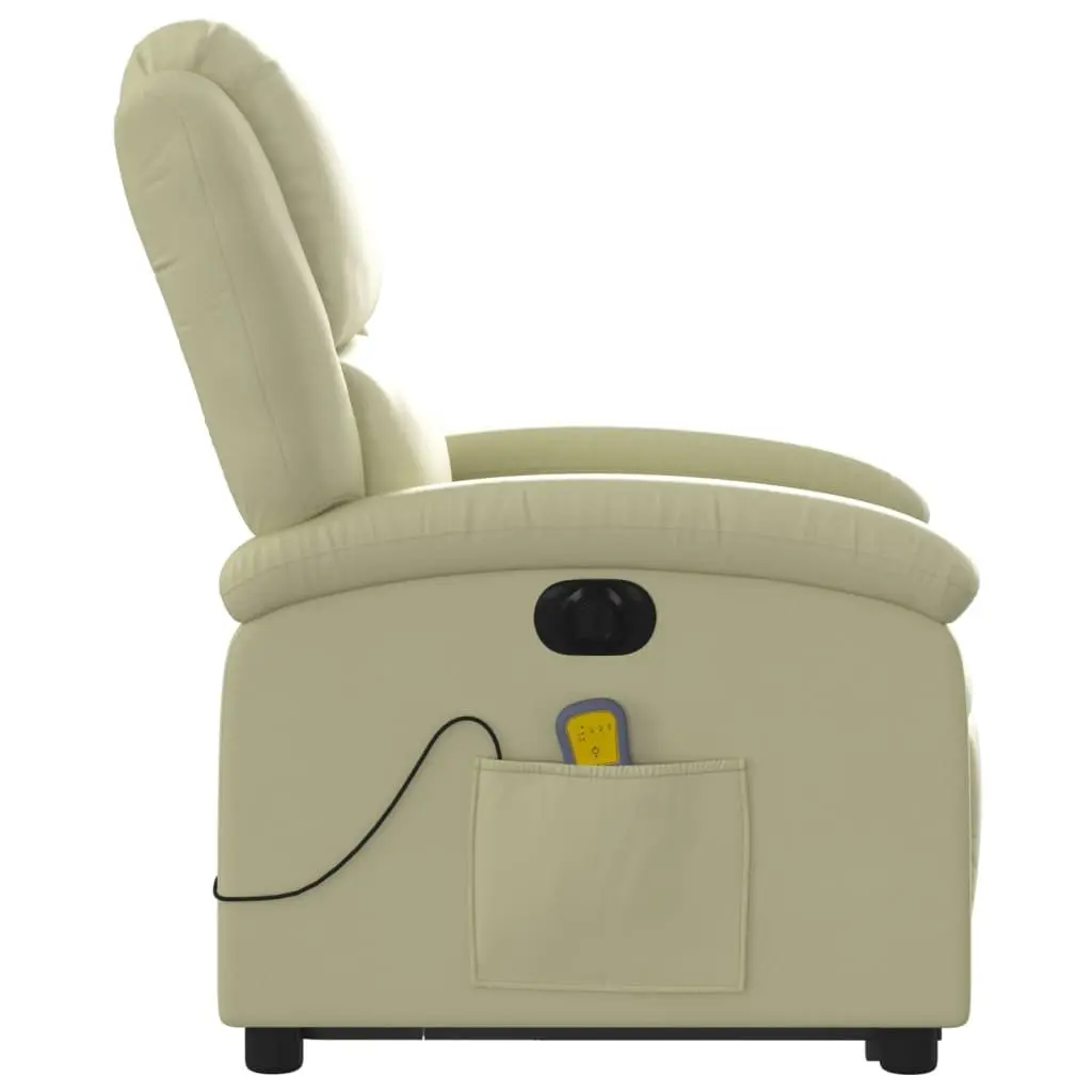 Electric Massage Recliner Chair Cream Leather Power Lift 135 Degrees