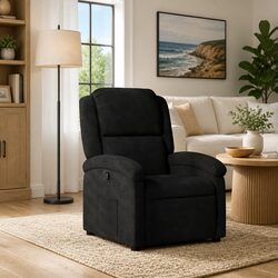 Black Velvet Recliner Chair with Adjustable Footrest