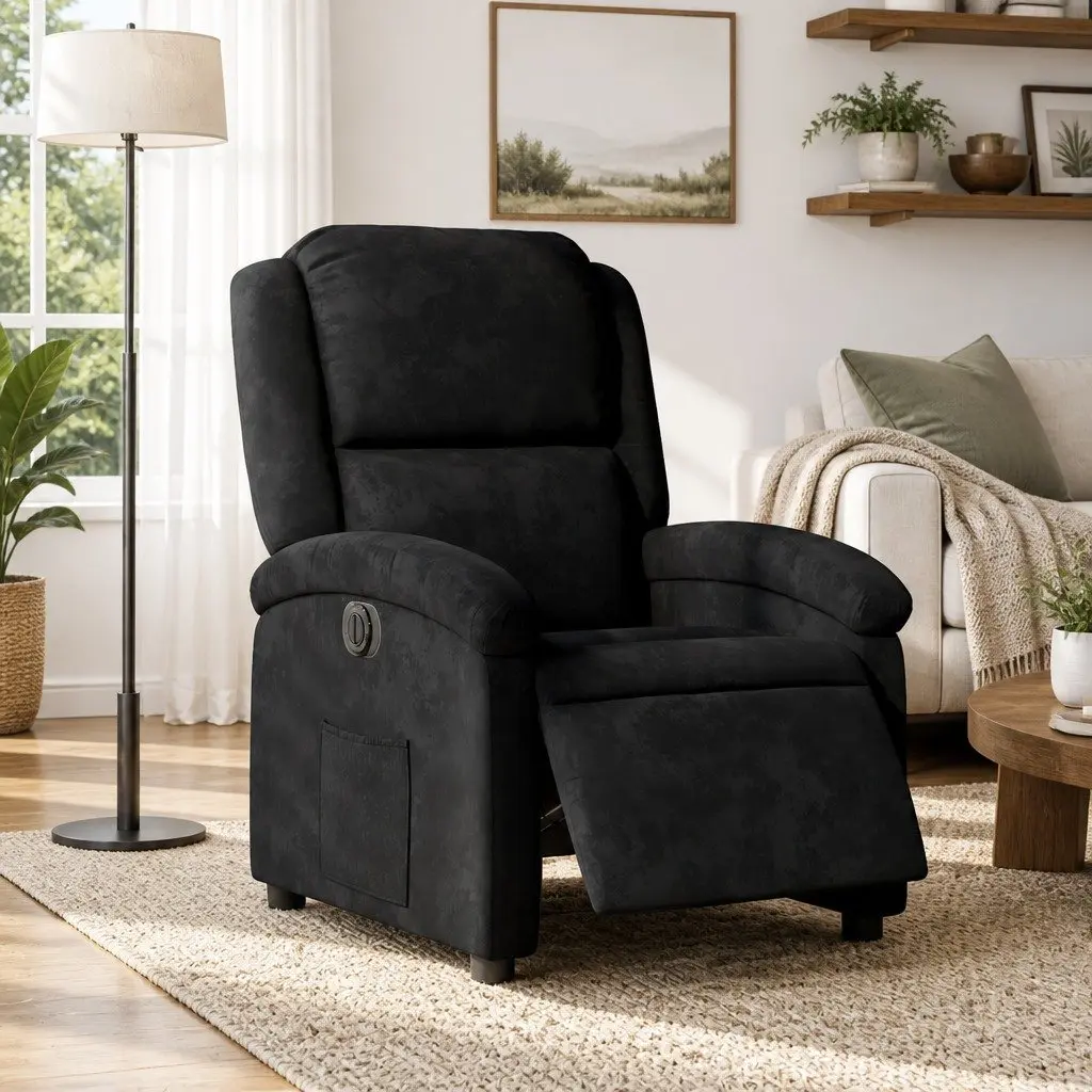 Electric Recliner Chair Black Velvet 135 Degrees Electric Motor