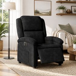 Black Velvet Electric Recliner Chair with Auto Footrest