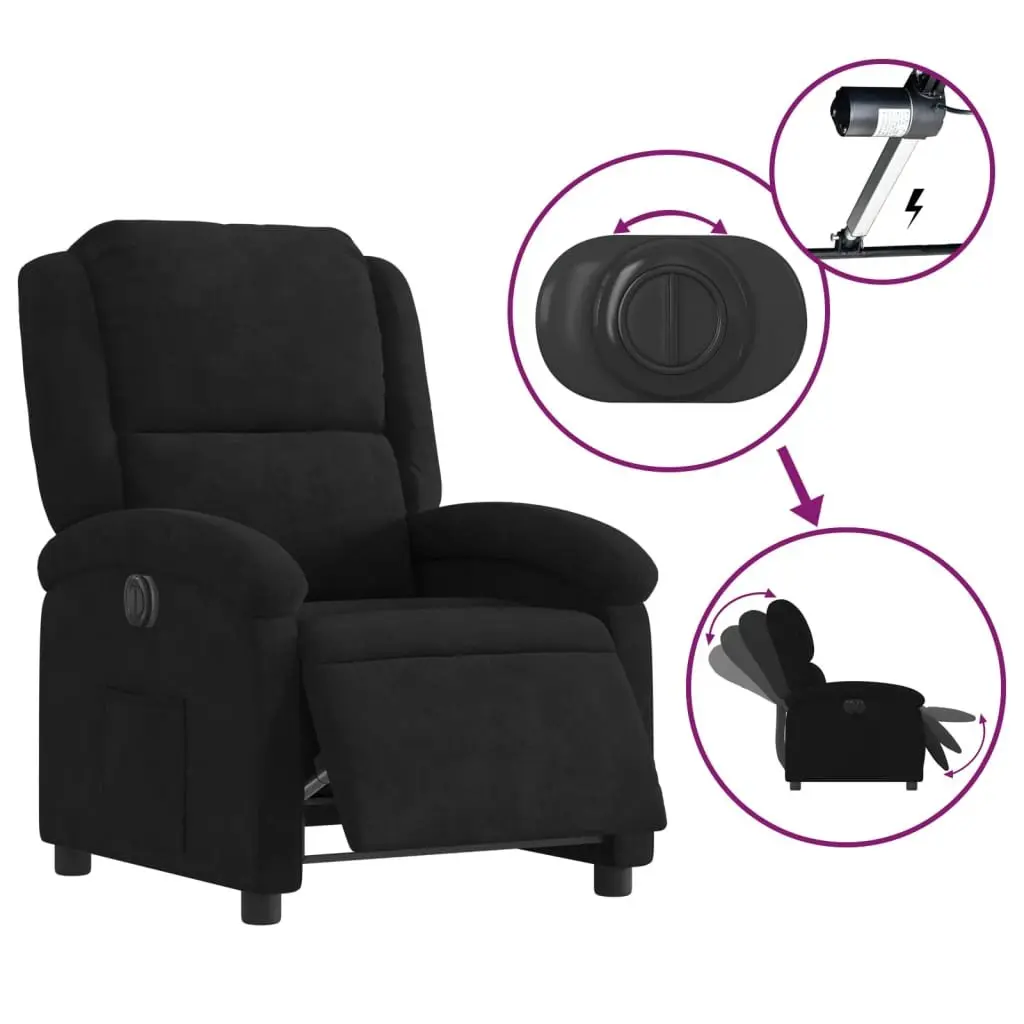 Electric Recliner Chair Black Velvet 135 Degrees Electric Motor