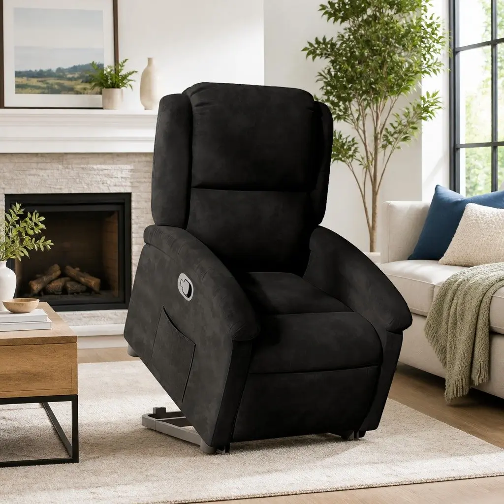 Stand Up Recliner Chair Electric Lift Black Velvet 135 Degree Manual Recline