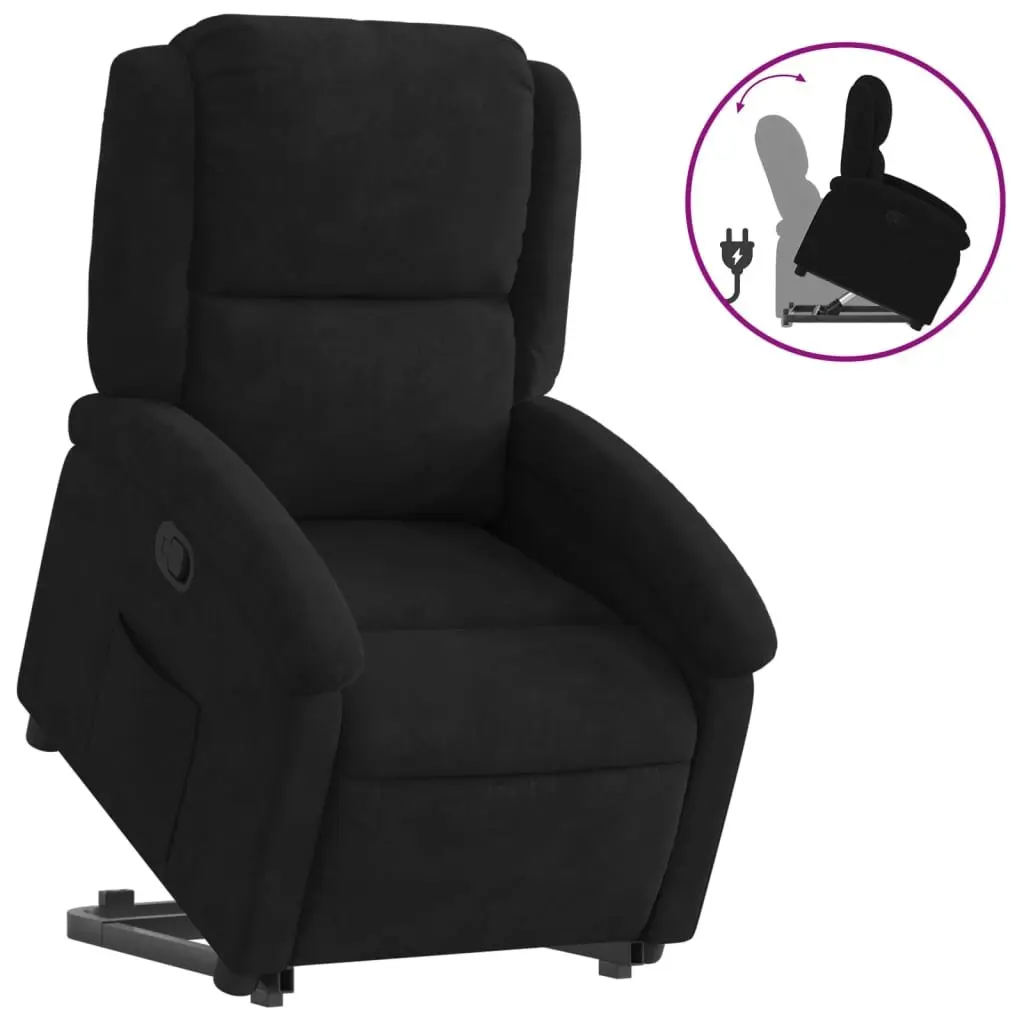 Stand Up Recliner Chair Electric Lift Black Velvet 135 Degree Manual Recline