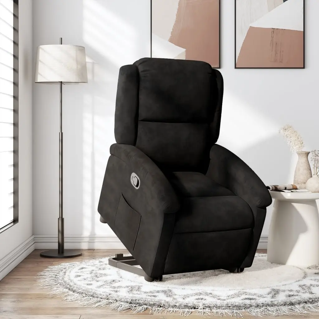 Stand Up Recliner Chair Electric Lift Black Velvet 135 Degree Manual Recline