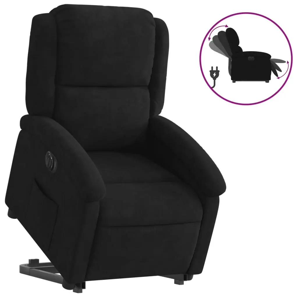 Electric Stand Up Recliner Chair Black Velvet Power Lift Armchair