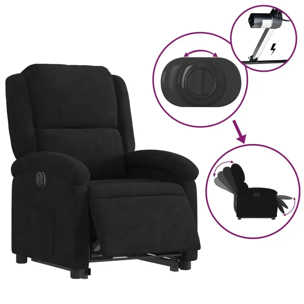 Electric Stand Up Recliner Chair Black Velvet Power Lift Armchair