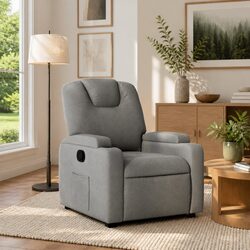 Grey Fabric Manual Recline Armchair with Cup Holders