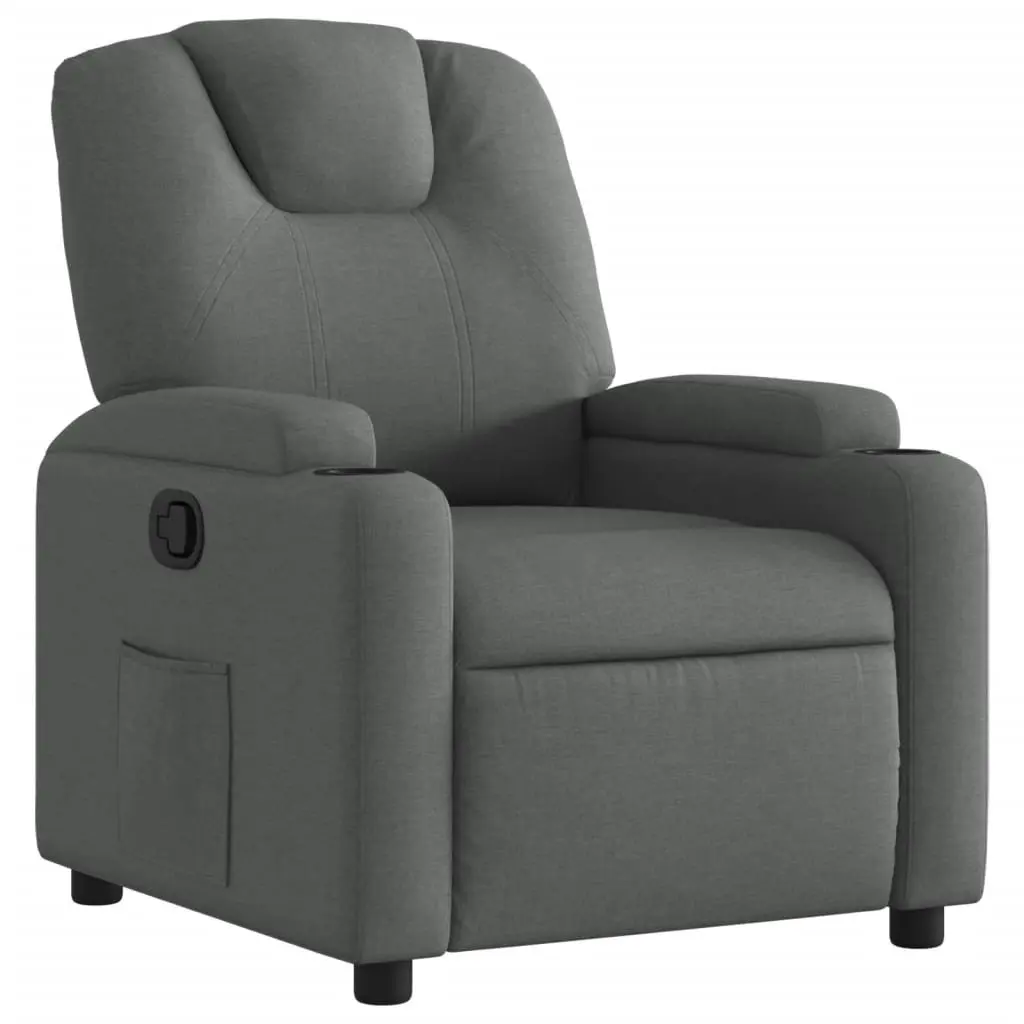 Grey Fabric Manual Recline Armchair with Cup Holders