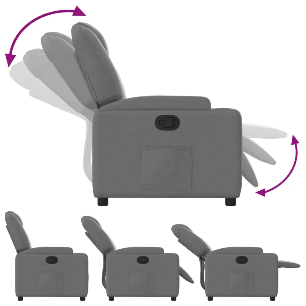 Grey Fabric Manual Recline Armchair with Cup Holders