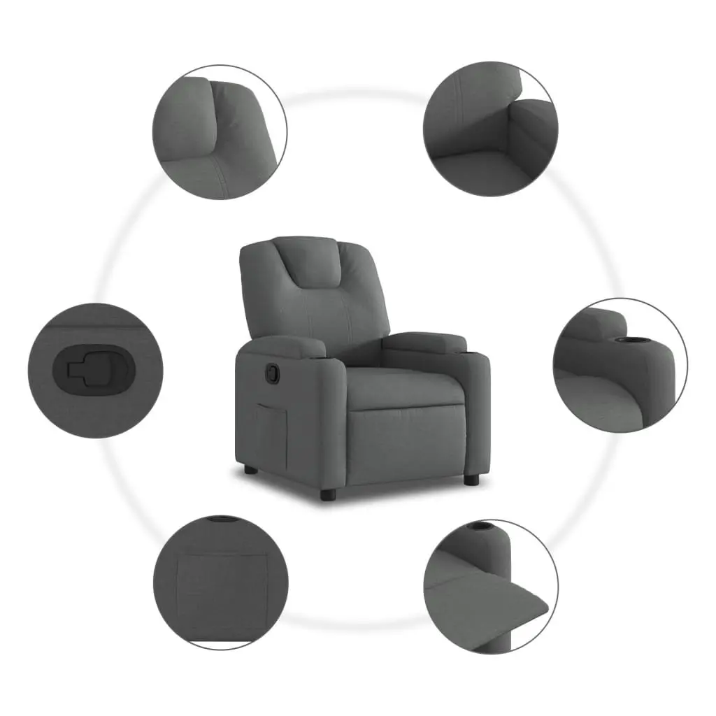 Grey Fabric Manual Recline Armchair with Cup Holders