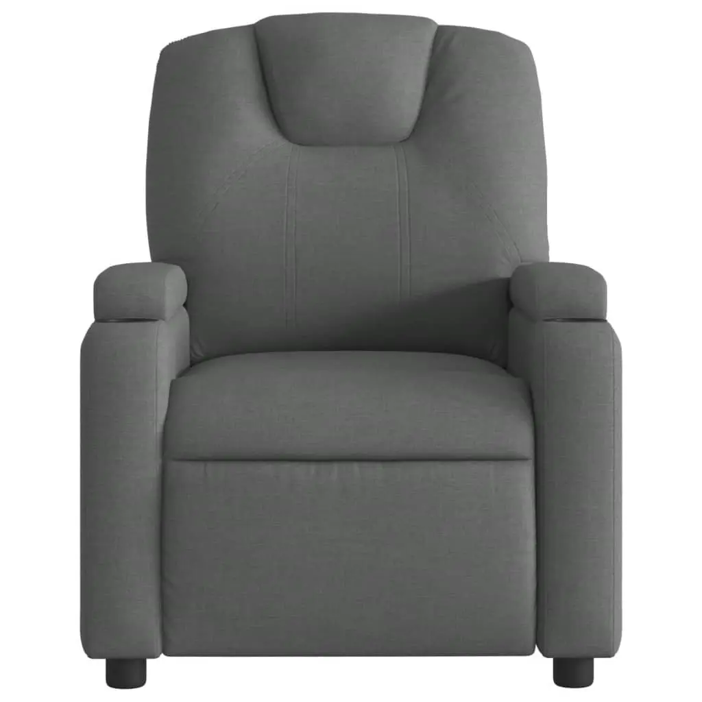 Grey Fabric Manual Recline Armchair with Cup Holders