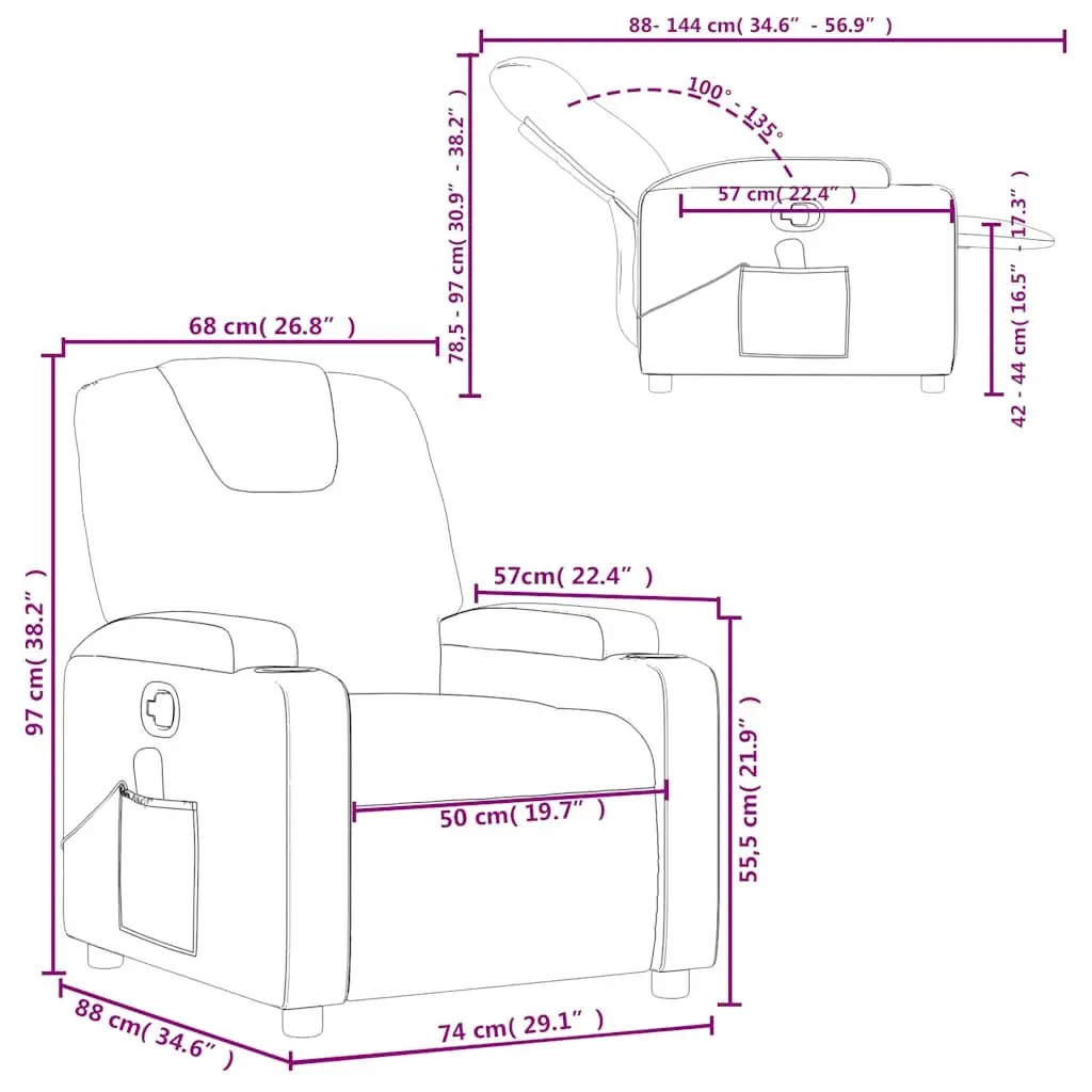 Massage Recliner Chair Light Grey Fabric Manual Recline Vibration Armchair