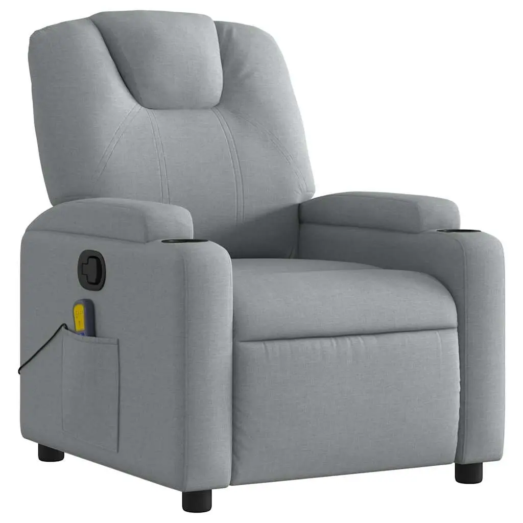 Massage Recliner Chair Light Grey Fabric Manual Recline Vibration Armchair