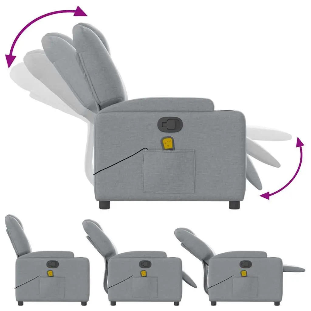 Massage Recliner Chair Light Grey Fabric Manual Recline Vibration Armchair