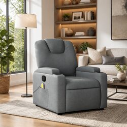 Grey Fabric Massage Recliner Chair with Manual Function