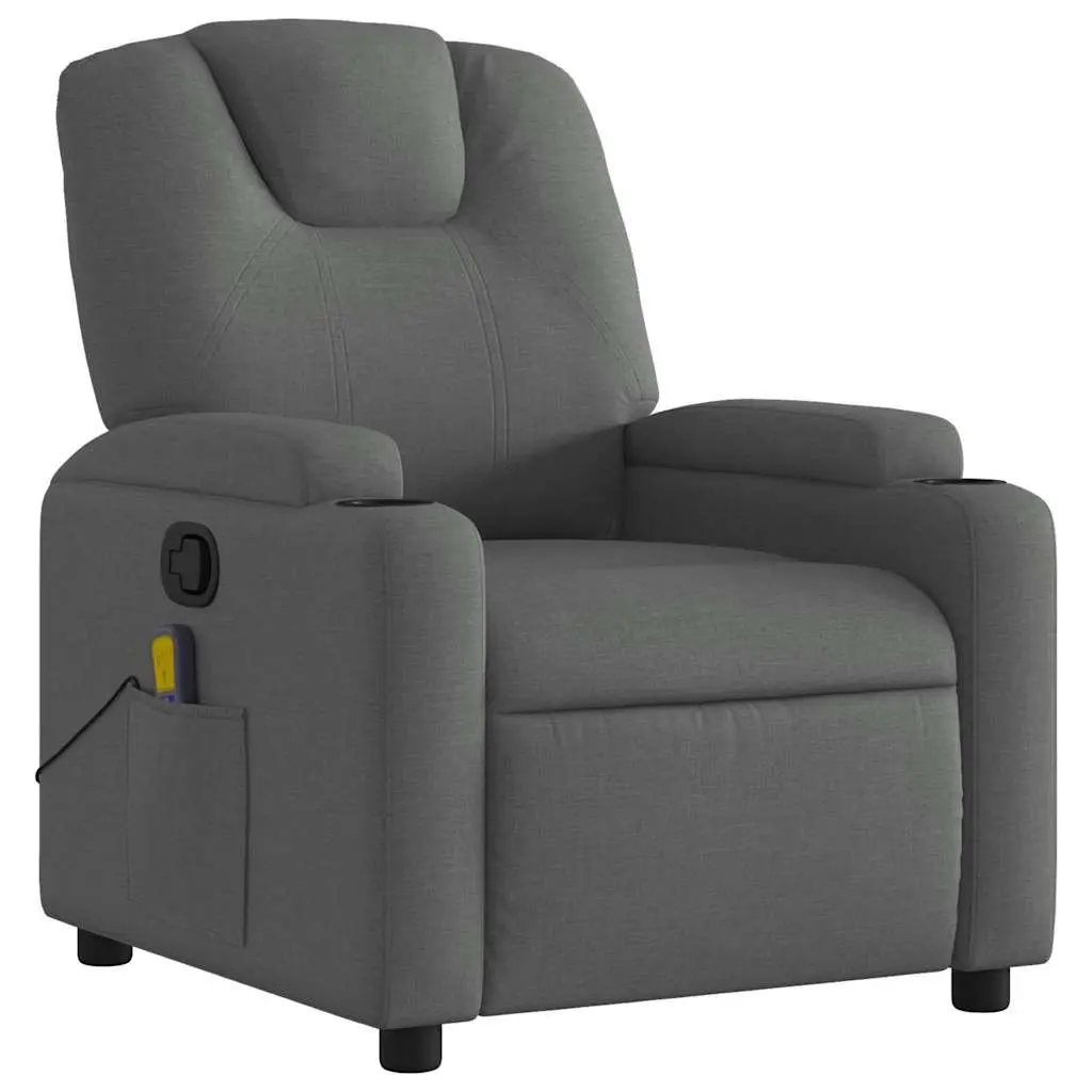 Massage Recliner Chair Grey Fabric Manual Reclining Armchair Vibration Massage